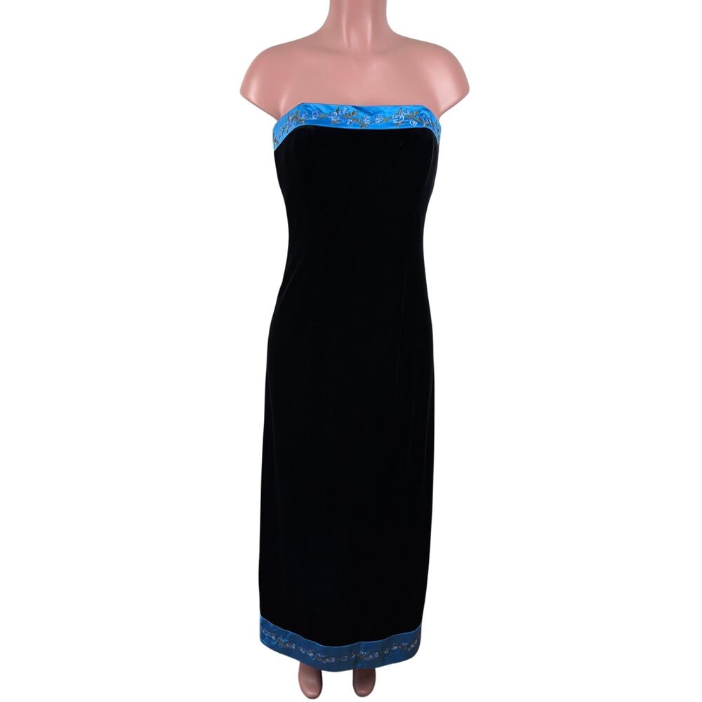 Vintage Y2K Papell Boutique Evening Strapless Velvet Maxi Dress 8 / Small